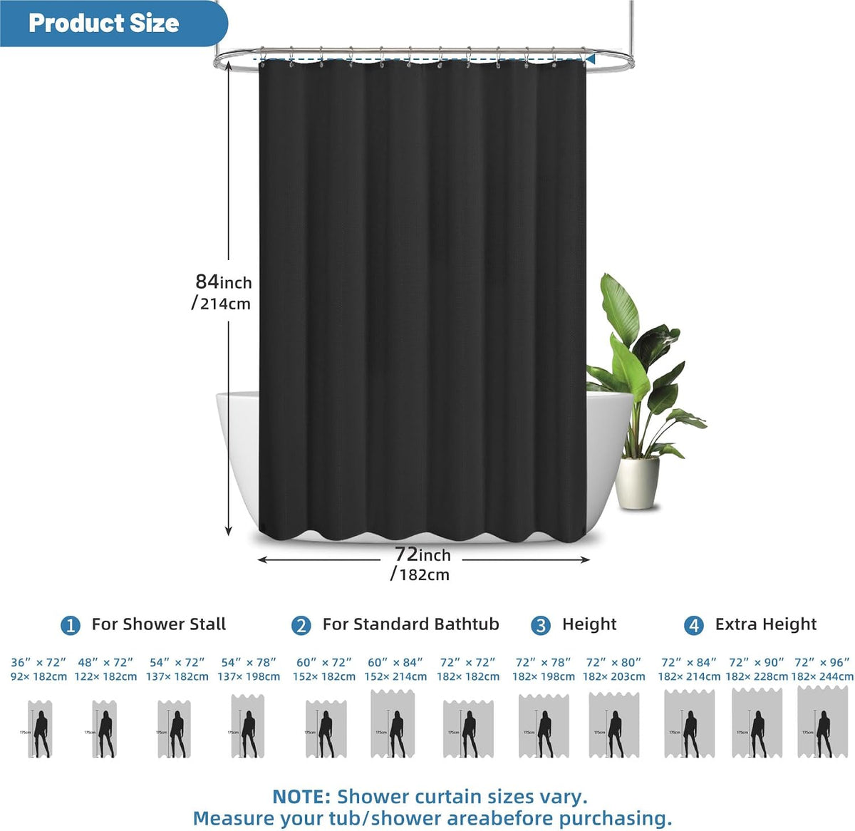 2-in-1 Waterproof Fabric Shower Curtain - No Separate Liner Needed, Hotel-Style Waffle Weave, Effortless Cleaning & Washable Bathroom Shower Curtain Set,72Wx72H,White