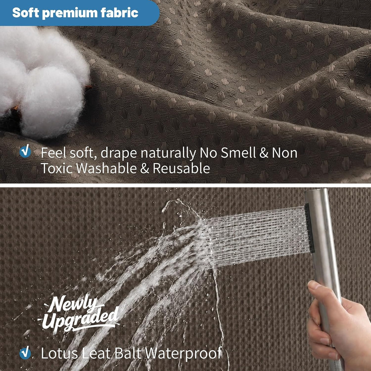2-in-1 Waterproof Fabric Shower Curtain - No Separate Liner Needed, Hotel-Style Waffle Weave, Effortless Cleaning & Washable Bathroom Shower Curtain Set,72Wx72H,White