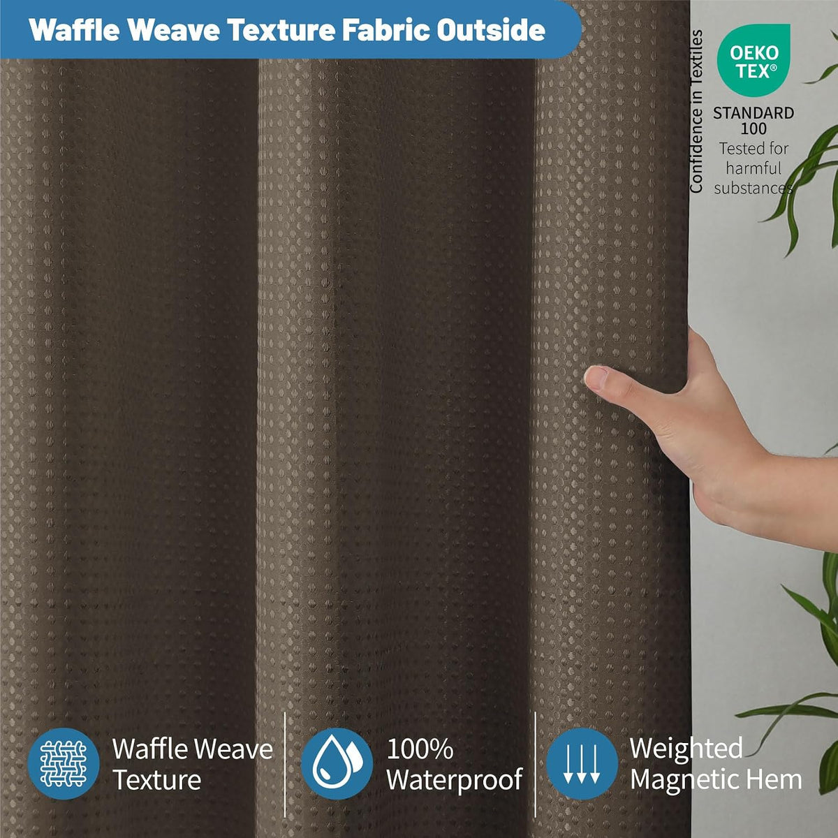 2-in-1 Waterproof Fabric Shower Curtain - No Separate Liner Needed, Hotel-Style Waffle Weave, Effortless Cleaning & Washable Bathroom Shower Curtain Set,72Wx72H,White