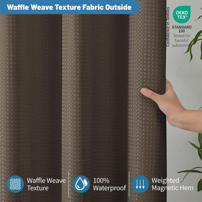 2-in-1 Waterproof Fabric Shower Curtain - No Separate Liner Needed, Hotel-Style Waffle Weave, Effortless Cleaning & Washable Bathroom Shower Curtain Set,72Wx72H,White
