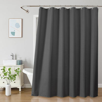 2-in-1 Waterproof Fabric Shower Curtain - No Separate Liner Needed, Hotel-Style Waffle Weave, Effortless Cleaning & Washable Bathroom Shower Curtain Set,72Wx72H,White