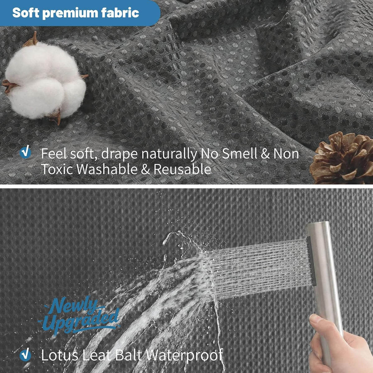 2-in-1 Waterproof Fabric Shower Curtain - No Separate Liner Needed, Hotel-Style Waffle Weave, Effortless Cleaning & Washable Bathroom Shower Curtain Set,72Wx72H,White