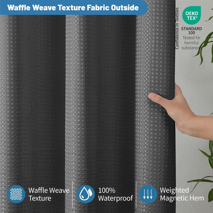 2-in-1 Waterproof Fabric Shower Curtain - No Separate Liner Needed, Hotel-Style Waffle Weave, Effortless Cleaning & Washable Bathroom Shower Curtain Set,72Wx72H,White