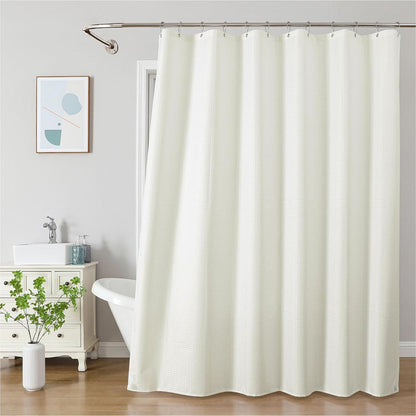 2-in-1 Waterproof Fabric Shower Curtain - No Separate Liner Needed, Hotel-Style Waffle Weave, Effortless Cleaning & Washable Bathroom Shower Curtain Set,72Wx72H,White