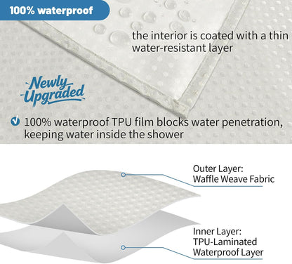 2-in-1 Waterproof Fabric Shower Curtain - No Separate Liner Needed, Hotel-Style Waffle Weave, Effortless Cleaning & Washable Bathroom Shower Curtain Set,72Wx72H,White