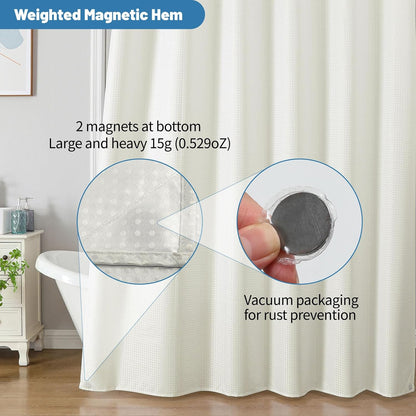 2-in-1 Waterproof Fabric Shower Curtain - No Separate Liner Needed, Hotel-Style Waffle Weave, Effortless Cleaning & Washable Bathroom Shower Curtain Set,72Wx72H,White