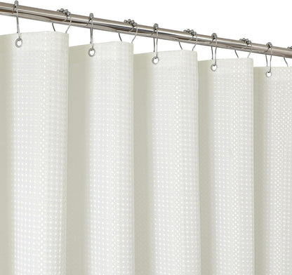 2-in-1 Waterproof Fabric Shower Curtain - No Separate Liner Needed, Hotel-Style Waffle Weave, Effortless Cleaning & Washable Bathroom Shower Curtain Set,72Wx72H,White