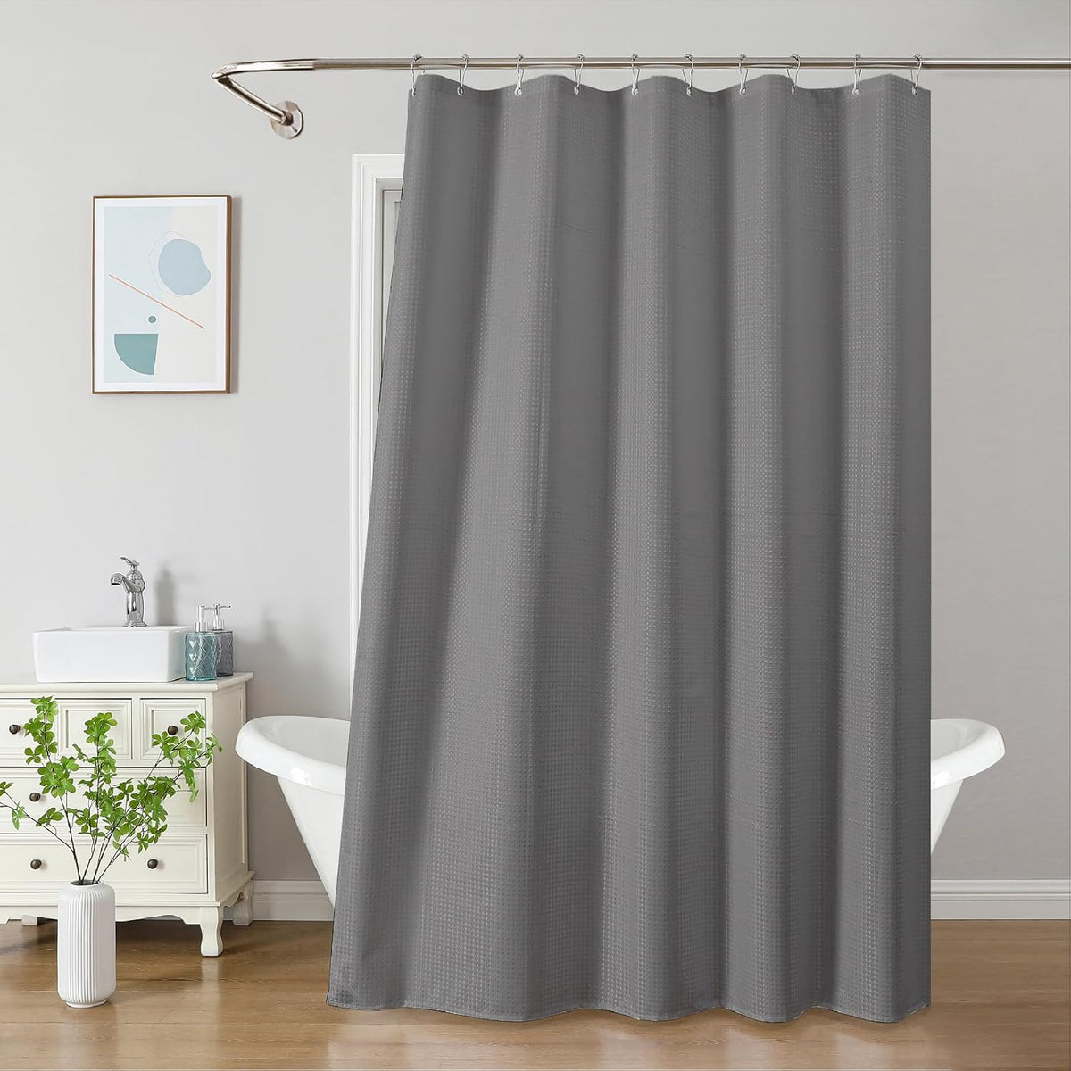 2-in-1 Waterproof Fabric Shower Curtain - No Separate Liner Needed, Hotel-Style Waffle Weave, Effortless Cleaning & Washable Bathroom Shower Curtain Set,72Wx72H,White