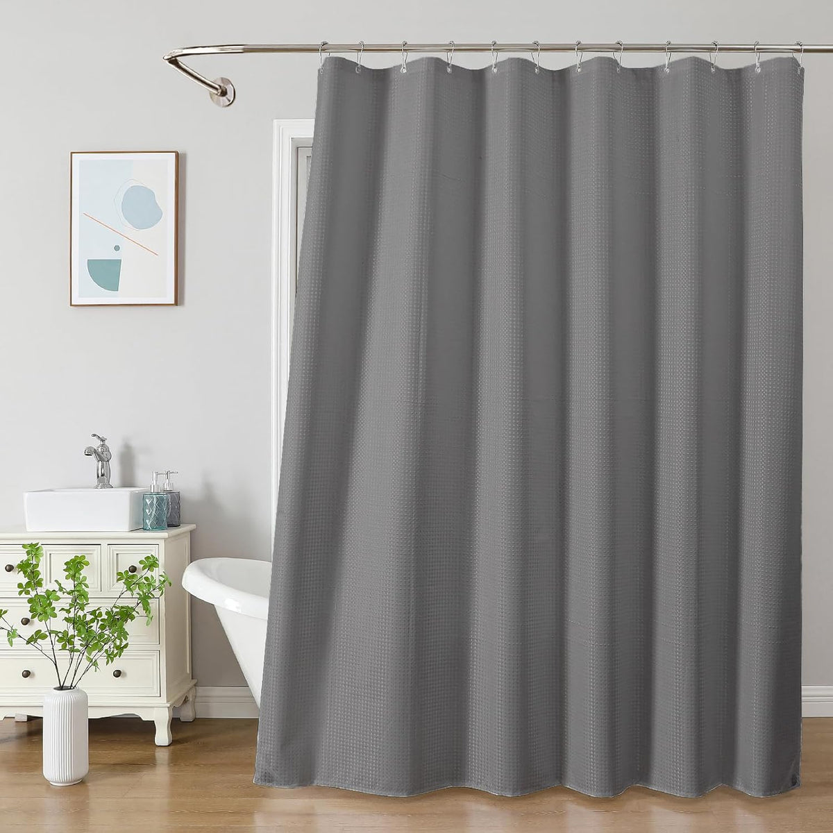 2-in-1 Waterproof Fabric Shower Curtain - No Separate Liner Needed, Hotel-Style Waffle Weave, Effortless Cleaning & Washable Bathroom Shower Curtain Set,72Wx72H,White