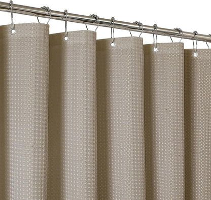 2-in-1 Waterproof Fabric Shower Curtain - No Separate Liner Needed, Hotel-Style Waffle Weave, Effortless Cleaning & Washable Bathroom Shower Curtain Set,72Wx72H,White