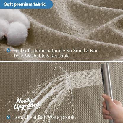 2-in-1 Waterproof Fabric Shower Curtain - No Separate Liner Needed, Hotel-Style Waffle Weave, Effortless Cleaning & Washable Bathroom Shower Curtain Set,72Wx72H,White