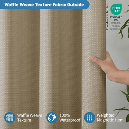 2-in-1 Waterproof Fabric Shower Curtain - No Separate Liner Needed, Hotel-Style Waffle Weave, Effortless Cleaning & Washable Bathroom Shower Curtain Set,72Wx72H,White