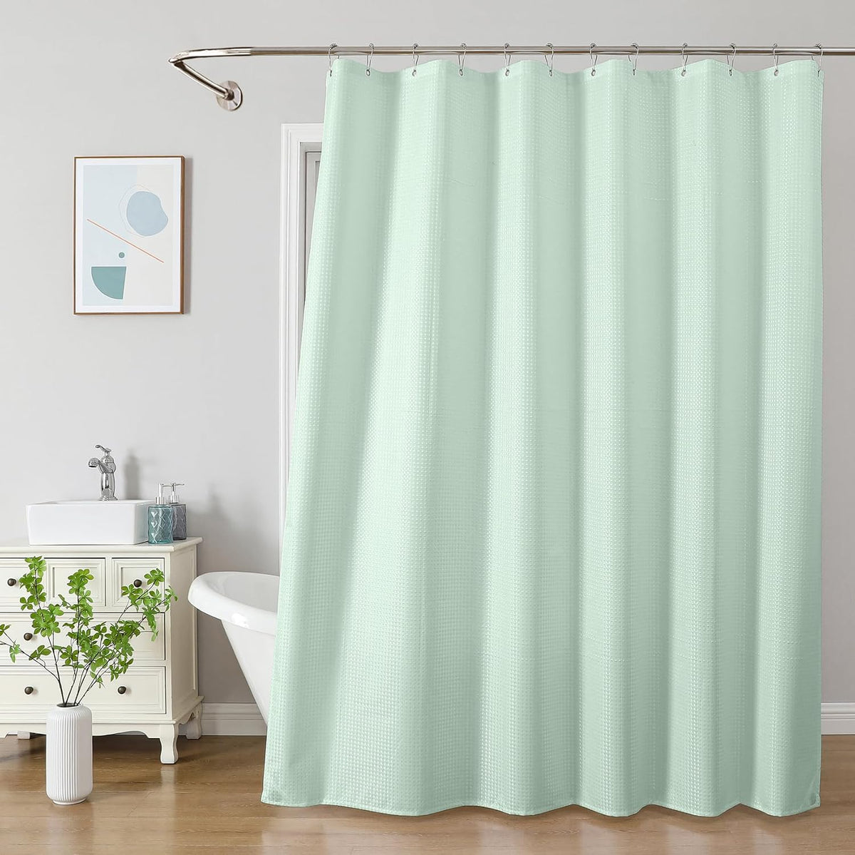 2-in-1 Waterproof Fabric Shower Curtain - No Separate Liner Needed, Hotel-Style Waffle Weave, Effortless Cleaning & Washable Bathroom Shower Curtain Set,72Wx72H,White