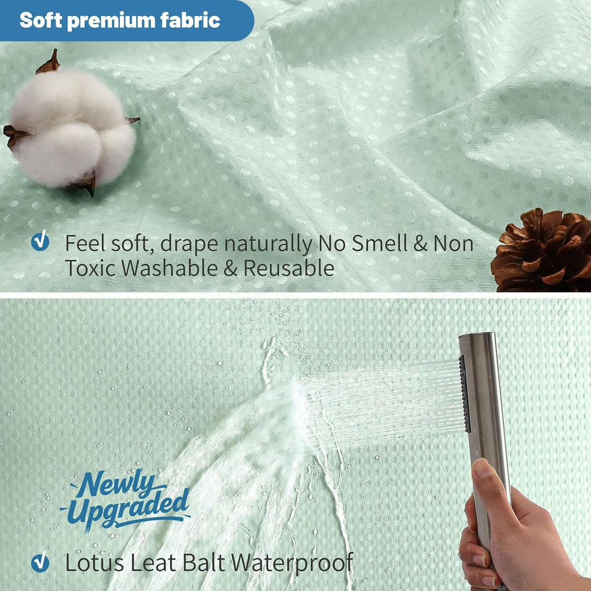 2-in-1 Waterproof Fabric Shower Curtain - No Separate Liner Needed, Hotel-Style Waffle Weave, Effortless Cleaning & Washable Bathroom Shower Curtain Set,72Wx72H,White