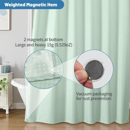 2-in-1 Waterproof Fabric Shower Curtain - No Separate Liner Needed, Hotel-Style Waffle Weave, Effortless Cleaning & Washable Bathroom Shower Curtain Set,72Wx72H,White