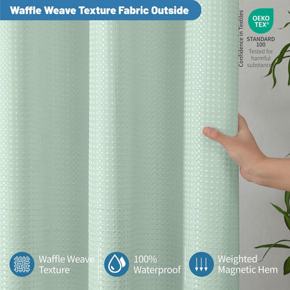 2-in-1 Waterproof Fabric Shower Curtain - No Separate Liner Needed, Hotel-Style Waffle Weave, Effortless Cleaning & Washable Bathroom Shower Curtain Set,72Wx72H,White
