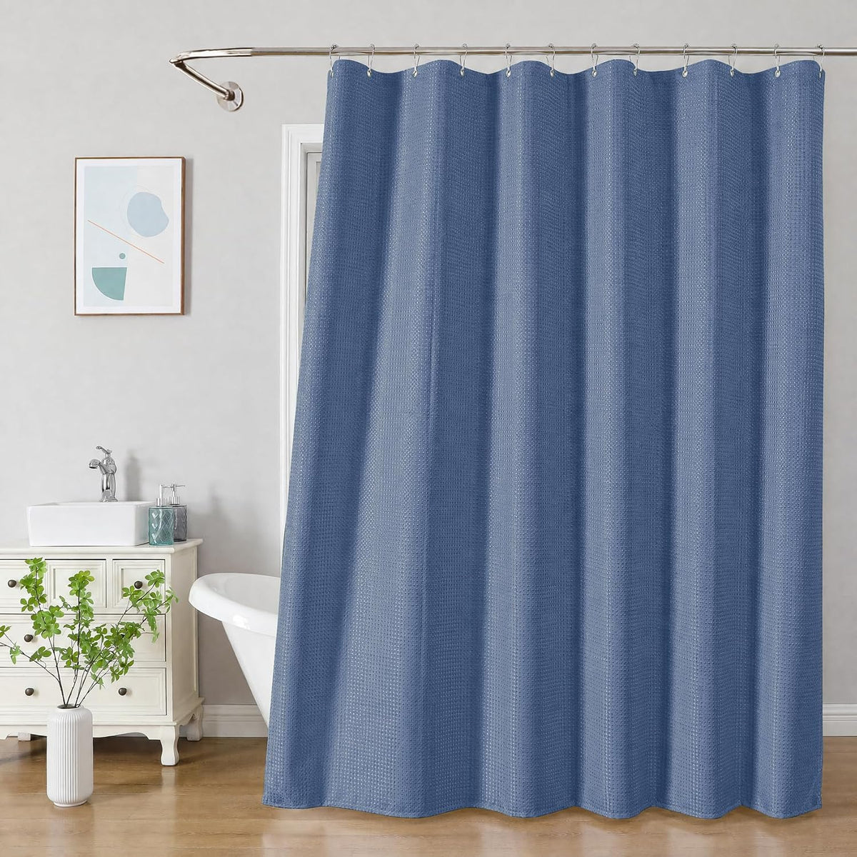 2-in-1 Waterproof Fabric Shower Curtain - No Separate Liner Needed, Hotel-Style Waffle Weave, Effortless Cleaning & Washable Bathroom Shower Curtain Set,72Wx72H,White