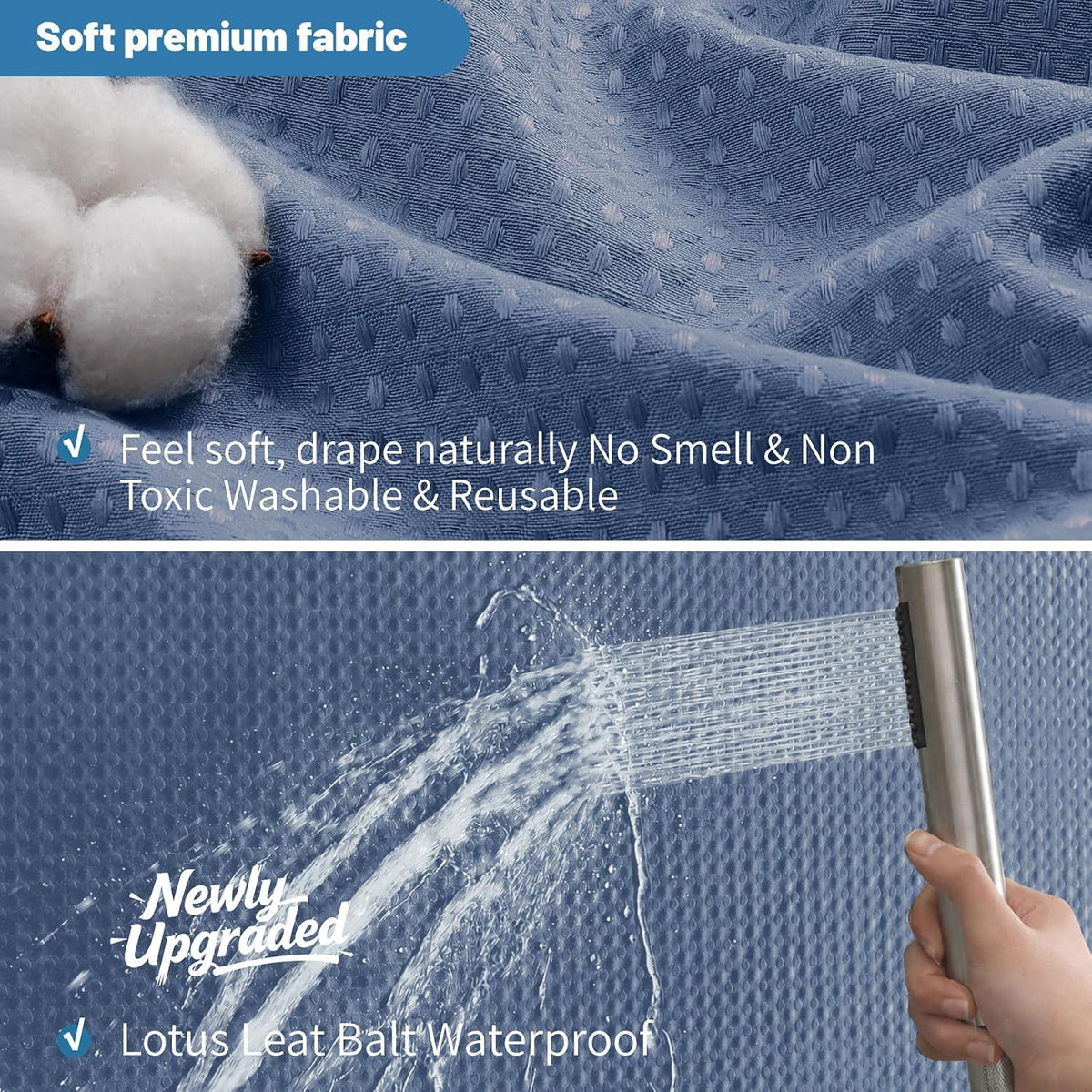 2-in-1 Waterproof Fabric Shower Curtain - No Separate Liner Needed, Hotel-Style Waffle Weave, Effortless Cleaning & Washable Bathroom Shower Curtain Set,72Wx72H,White
