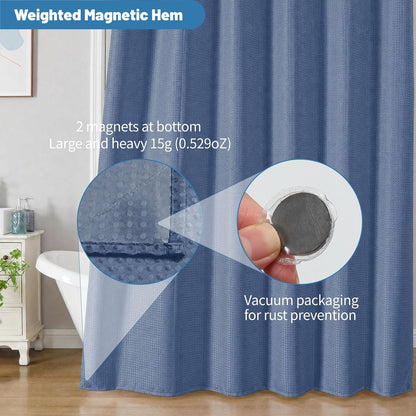 2-in-1 Waterproof Fabric Shower Curtain - No Separate Liner Needed, Hotel-Style Waffle Weave, Effortless Cleaning & Washable Bathroom Shower Curtain Set,72Wx72H,White