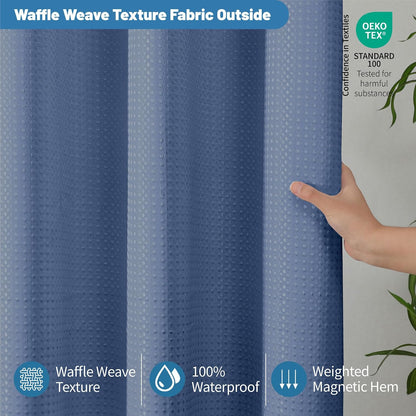 2-in-1 Waterproof Fabric Shower Curtain - No Separate Liner Needed, Hotel-Style Waffle Weave, Effortless Cleaning & Washable Bathroom Shower Curtain Set,72Wx72H,White