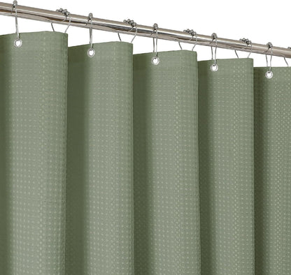 2-in-1 Waterproof Fabric Shower Curtain - No Separate Liner Needed, Hotel-Style Waffle Weave, Effortless Cleaning & Washable Bathroom Shower Curtain Set,72Wx72H,White