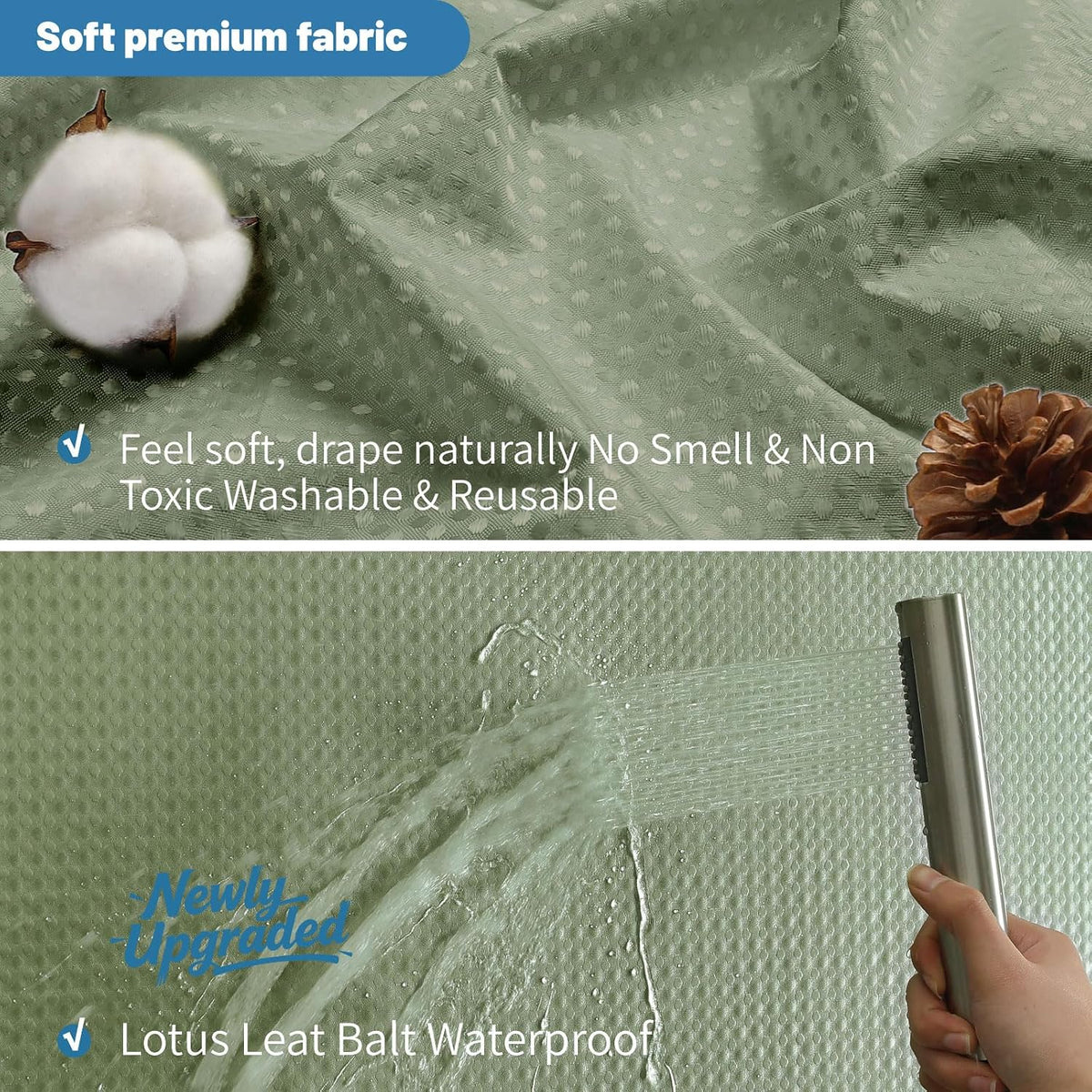 2-in-1 Waterproof Fabric Shower Curtain - No Separate Liner Needed, Hotel-Style Waffle Weave, Effortless Cleaning & Washable Bathroom Shower Curtain Set,72Wx72H,White
