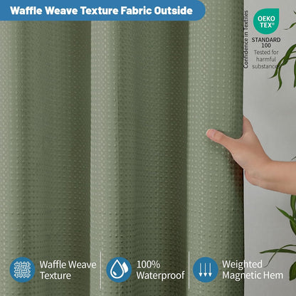 2-in-1 Waterproof Fabric Shower Curtain - No Separate Liner Needed, Hotel-Style Waffle Weave, Effortless Cleaning & Washable Bathroom Shower Curtain Set,72Wx72H,White