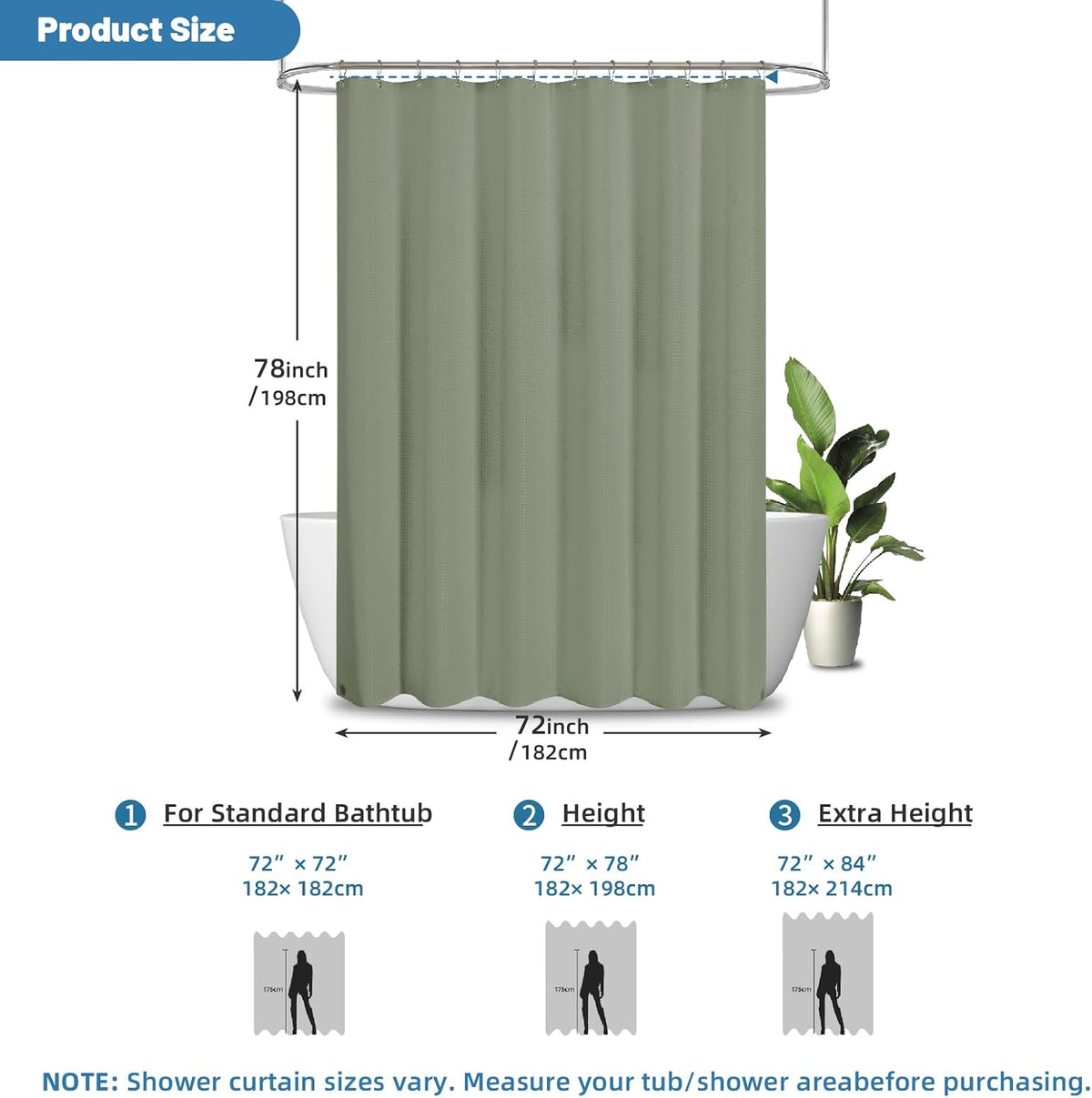 2-in-1 Waterproof Fabric Shower Curtain - No Separate Liner Needed, Hotel-Style Waffle Weave, Effortless Cleaning & Washable Bathroom Shower Curtain Set,72Wx72H,White