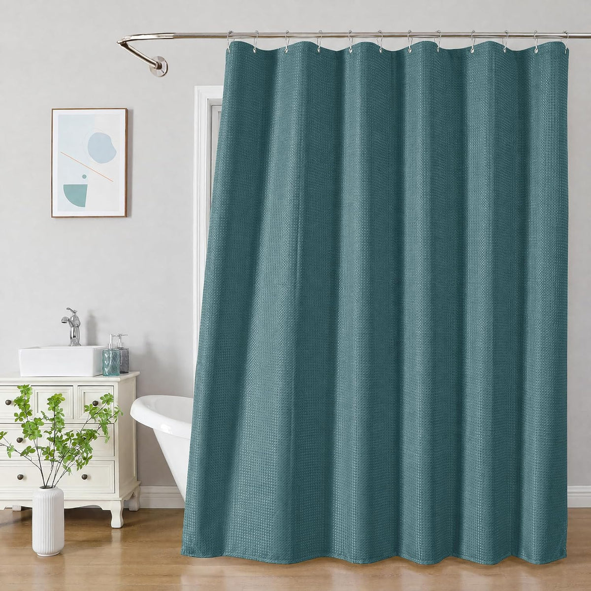 2-in-1 Waterproof Fabric Shower Curtain - No Separate Liner Needed, Hotel-Style Waffle Weave, Effortless Cleaning & Washable Bathroom Shower Curtain Set,72Wx72H,White