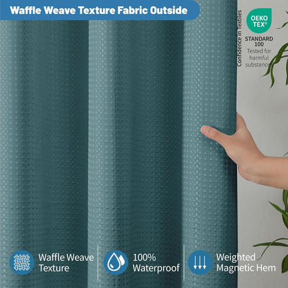 2-in-1 Waterproof Fabric Shower Curtain - No Separate Liner Needed, Hotel-Style Waffle Weave, Effortless Cleaning & Washable Bathroom Shower Curtain Set,72Wx72H,White