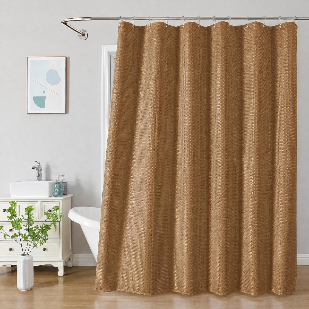2-in-1 Waterproof Fabric Shower Curtain - No Separate Liner Needed, Hotel-Style Waffle Weave, Effortless Cleaning & Washable Bathroom Shower Curtain Set,72Wx72H,White