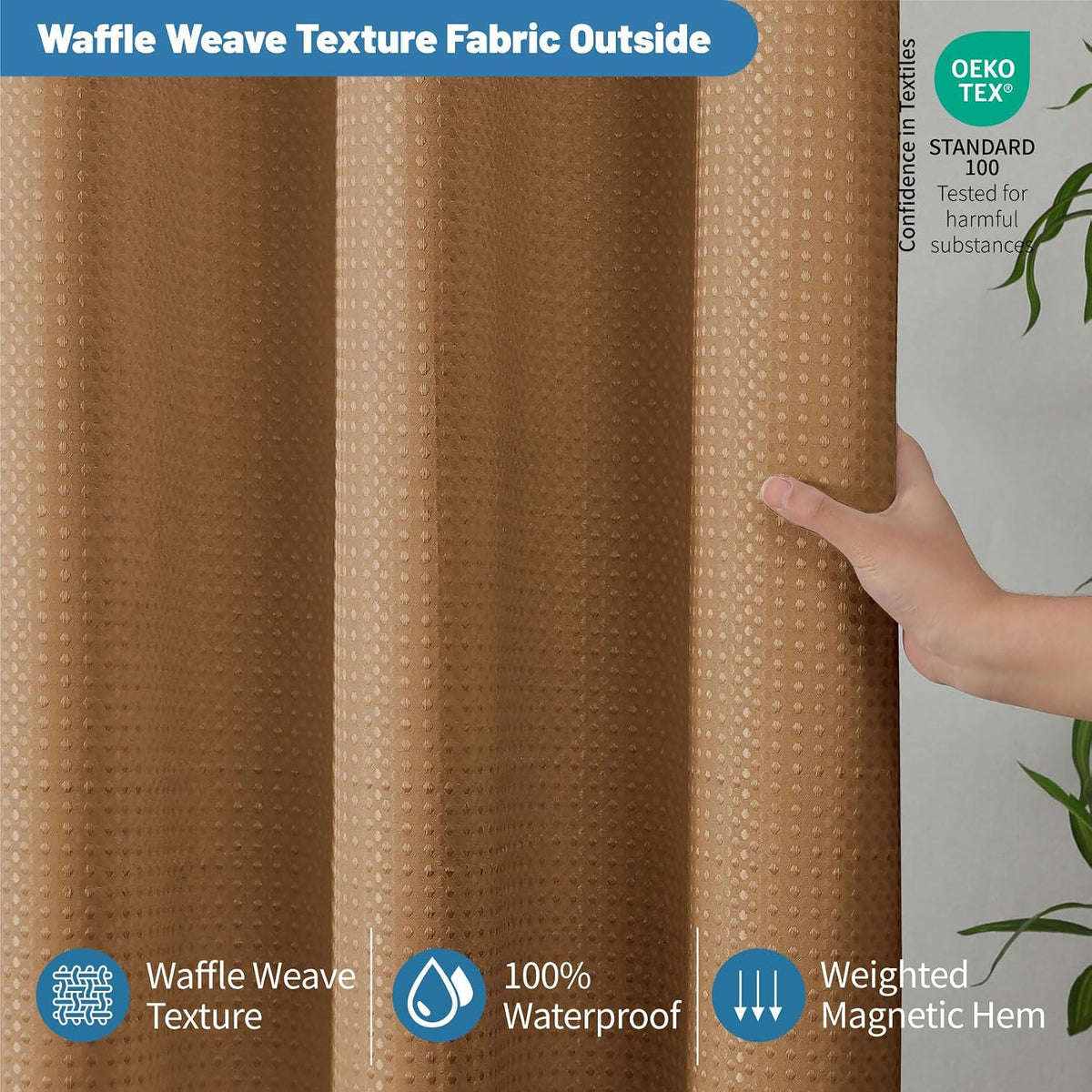 2-in-1 Waterproof Fabric Shower Curtain - No Separate Liner Needed, Hotel-Style Waffle Weave, Effortless Cleaning & Washable Bathroom Shower Curtain Set,72Wx72H,White