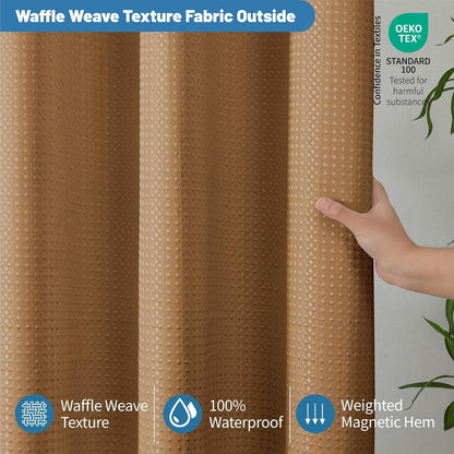 2-in-1 Waterproof Fabric Shower Curtain - No Separate Liner Needed, Hotel-Style Waffle Weave, Effortless Cleaning & Washable Bathroom Shower Curtain Set,72Wx72H,White