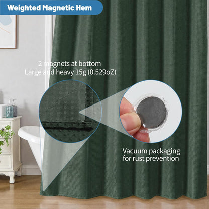 2-in-1 Waterproof Fabric Shower Curtain - No Separate Liner Needed, Hotel-Style Waffle Weave, Effortless Cleaning & Washable Bathroom Shower Curtain Set,72Wx72H,White