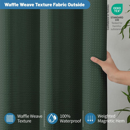 2-in-1 Waterproof Fabric Shower Curtain - No Separate Liner Needed, Hotel-Style Waffle Weave, Effortless Cleaning & Washable Bathroom Shower Curtain Set,72Wx72H,White