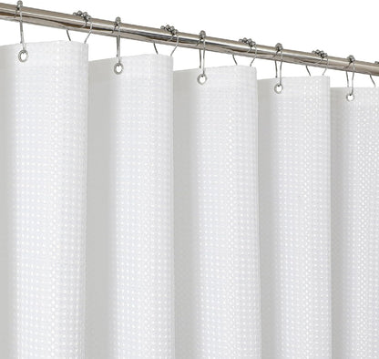 2-in-1 Waterproof Fabric Shower Curtain - No Separate Liner Needed, Hotel-Style Waffle Weave, Effortless Cleaning & Washable Bathroom Shower Curtain Set,72Wx72H,White