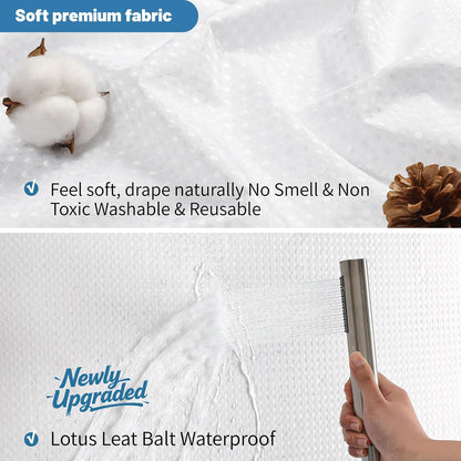 2-in-1 Waterproof Fabric Shower Curtain - No Separate Liner Needed, Hotel-Style Waffle Weave, Effortless Cleaning & Washable Bathroom Shower Curtain Set,72Wx72H,White