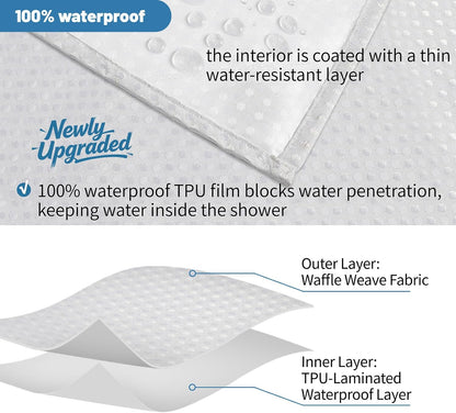 2-in-1 Waterproof Fabric Shower Curtain - No Separate Liner Needed, Hotel-Style Waffle Weave, Effortless Cleaning & Washable Bathroom Shower Curtain Set,72Wx72H,White