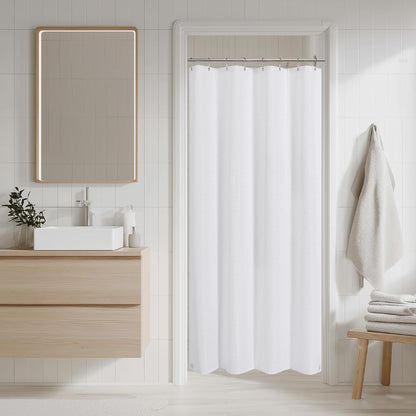 2-in-1 Waterproof Fabric Shower Curtain - No Separate Liner Needed, Hotel-Style Waffle Weave, Effortless Cleaning & Washable Bathroom Shower Curtain Set,72Wx72H,White