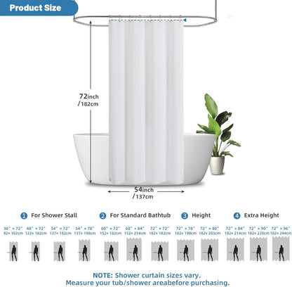 2-in-1 Waterproof Fabric Shower Curtain - No Separate Liner Needed, Hotel-Style Waffle Weave, Effortless Cleaning & Washable Bathroom Shower Curtain Set,72Wx72H,White