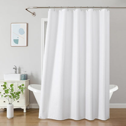 2-in-1 Waterproof Fabric Shower Curtain - No Separate Liner Needed, Hotel-Style Waffle Weave, Effortless Cleaning & Washable Bathroom Shower Curtain Set,72Wx72H,White
