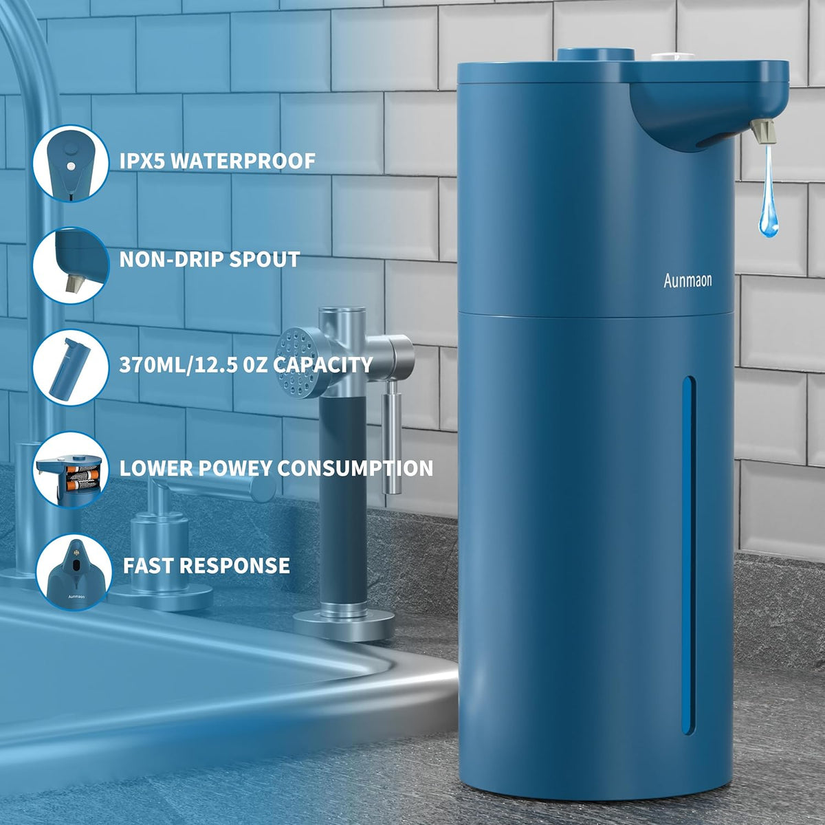 Automatic Soap Dispenser Touchless,15-Level,Kitchen Bathroom Black
