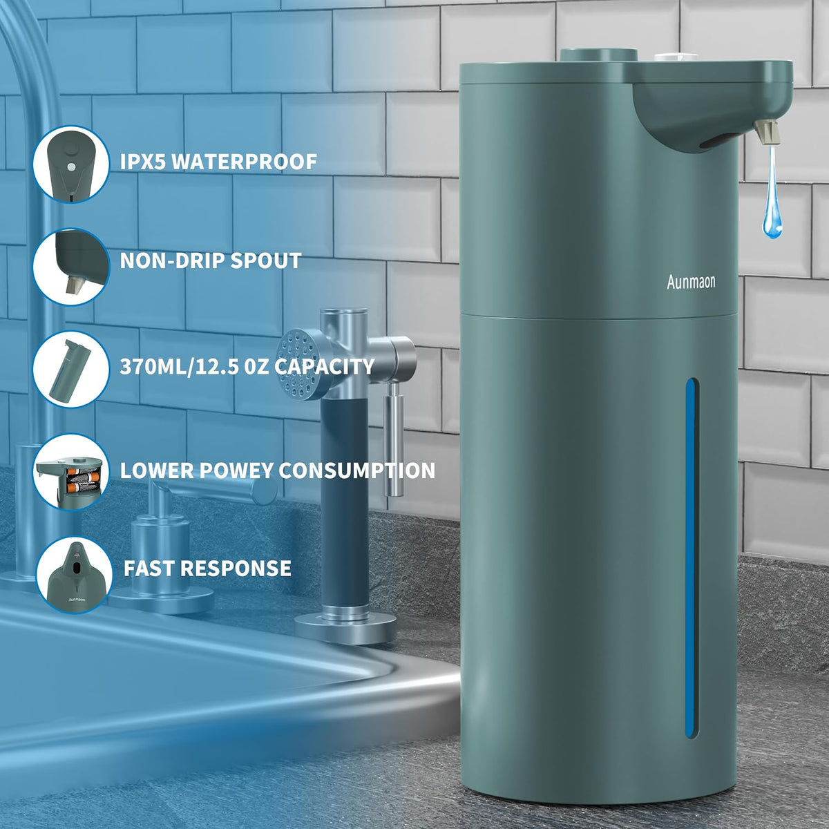 Automatic Soap Dispenser Touchless,15-Level,Kitchen Bathroom Black