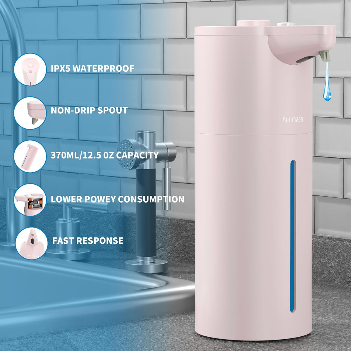 Automatic Soap Dispenser Touchless,15-Level,Kitchen Bathroom Black