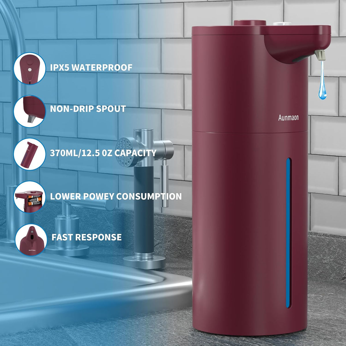 Automatic Soap Dispenser Touchless,15-Level,Kitchen Bathroom Black
