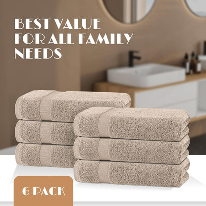 White Bath Towels 24x50 Inch, 6 Pack - Extra Absorbent Cotton Towel Set for Bathroom