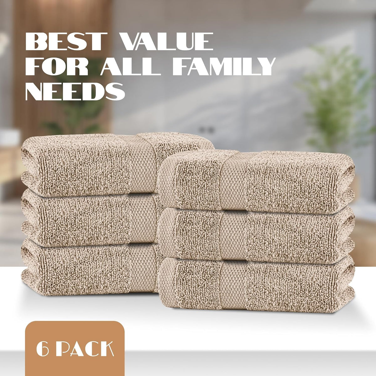 White Bath Towels 24x50 Inch, 6 Pack - Extra Absorbent Cotton Towel Set for Bathroom