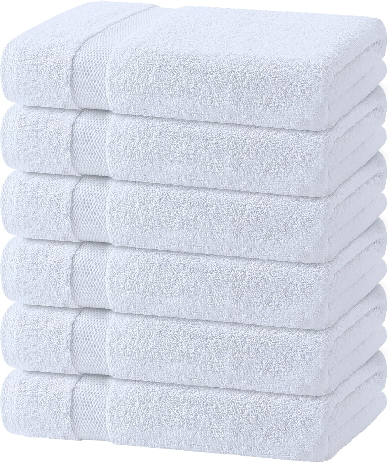 White Bath Towels 24x50 Inch, 6 Pack - Extra Absorbent Cotton Towel Set for Bathroom