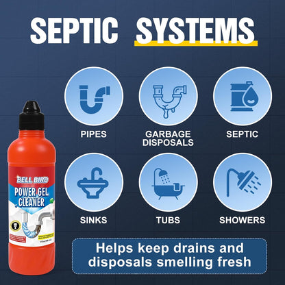 Drain Clog Remover & Pipe Cleaner - Thick Power Gel Dissolves Hair, Grease, and Soap Scum - Septic Safe Odor Eliminator for Kitchen Sinks, Tubs, Showers & Toilets