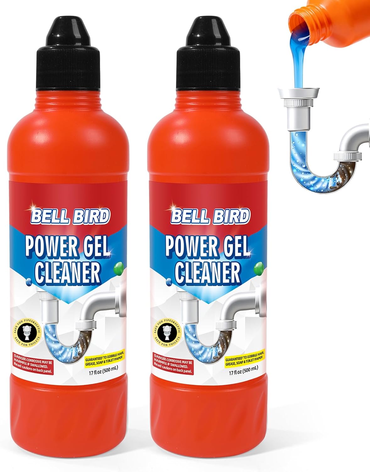Drain Clog Remover & Pipe Cleaner - Thick Power Gel Dissolves Hair, Grease, and Soap Scum - Septic Safe Odor Eliminator for Kitchen Sinks, Tubs, Showers & Toilets